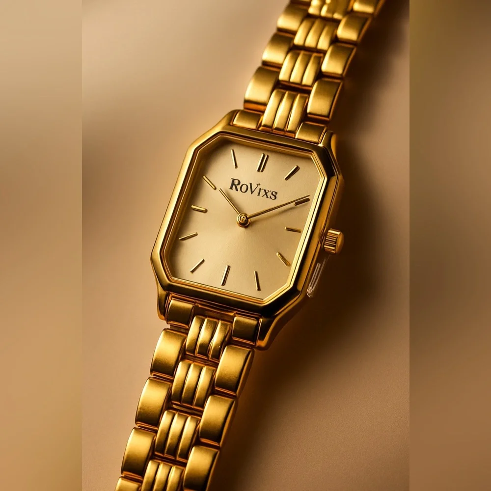 NWT Rovixs‎ Gold-Tone Stainless Steel Women's Dress Watch Japan